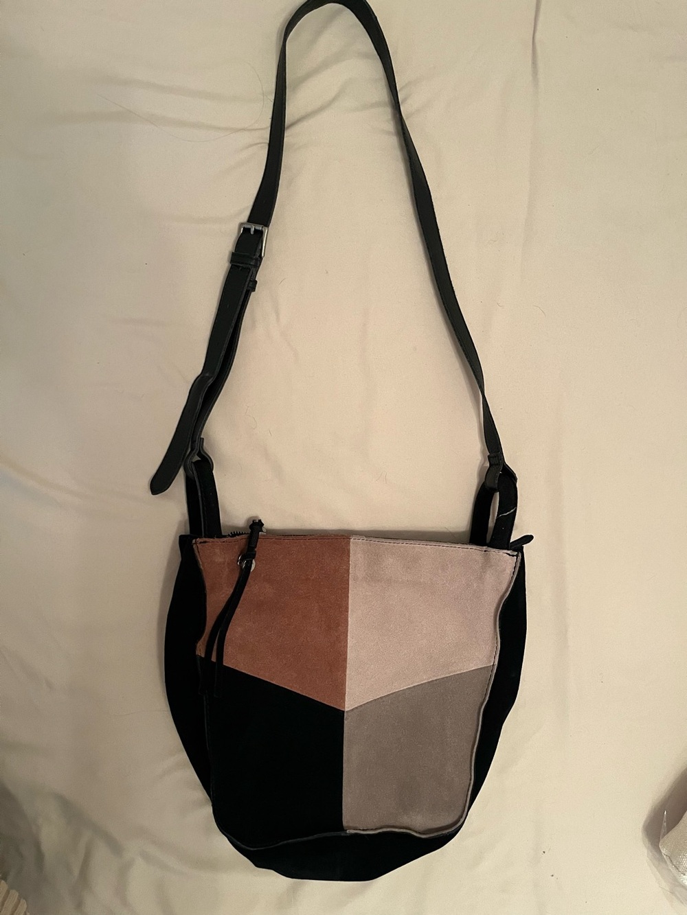 Colorblock Suede Crossbody Bag - Black, Brown, Taupe